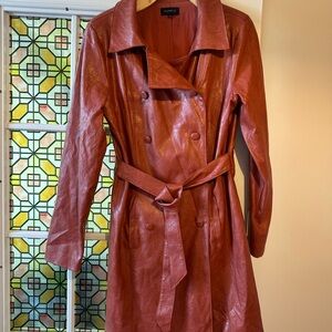 MAJORELLE Red Leather Trench Coat
